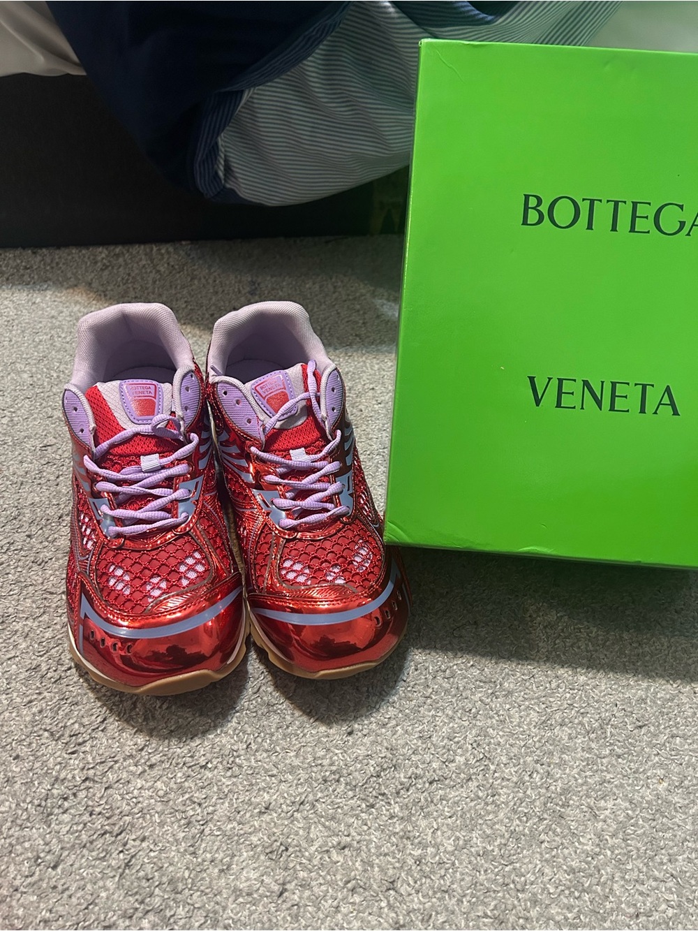 Bottega Veneta Red Metallic Platform Sneakers